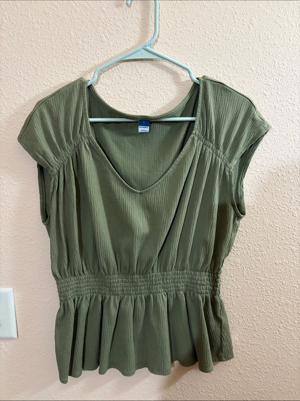 Old Navy Olive Green V-Neck Peplum Top